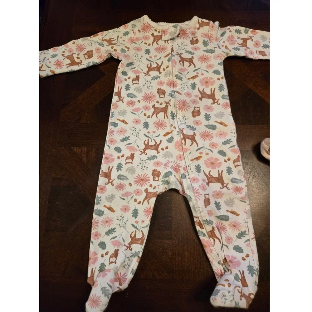 Carters Baby Girl 9M Bundle 3pc Footed Sleepers Deer‎ Bear Hooded Thermal Romper
